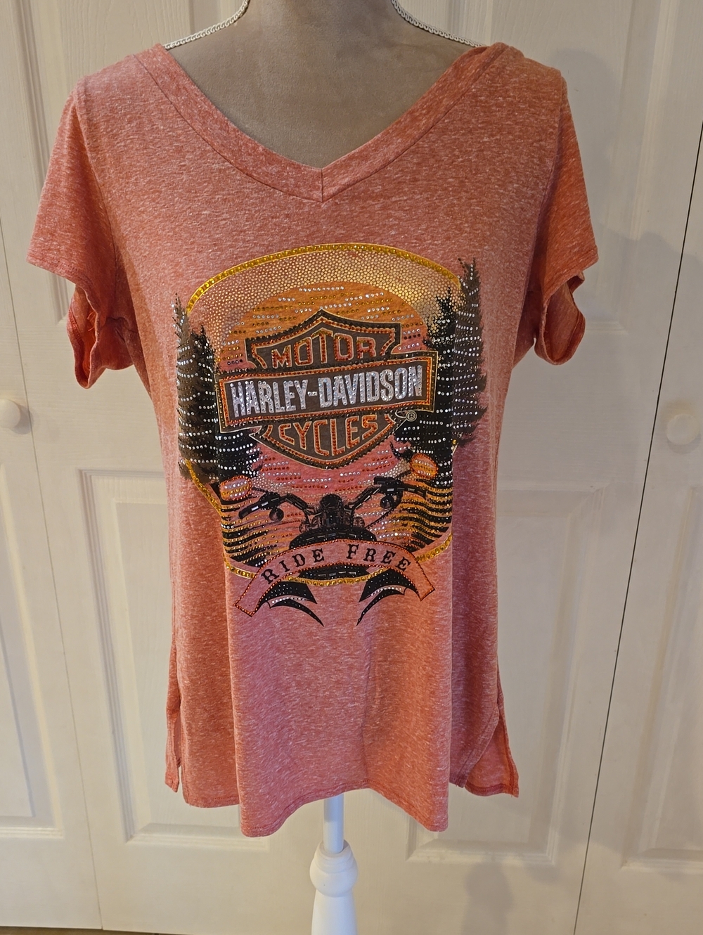 Womens XL Harley-Davidson  V-Neck Graphic Tee with Embellished Logo